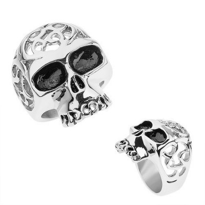 Inel argintiu din o&amp;Aring;&amp;pound;el, craniu cu decupaje decorative - Marime inel: 62 foto