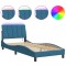 Cadru de pat cu LED fara saltea, Hanko, albastru, 90x190 cm, catifea