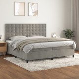 Cumpara ieftin Gossi pat box spring cu saltea, gri deschis, 200x200 cm, catifea