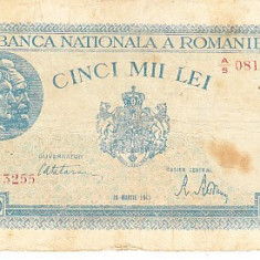 M1 - Bancnota Romania - 5000 lei - emisiune 20 martie 1945 - filigran orizontal