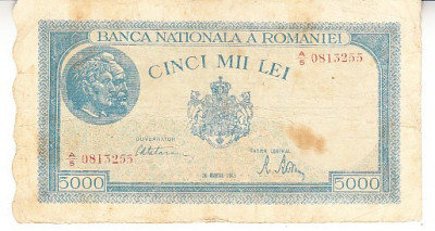 M1 - Bancnota Romania - 5000 lei - emisiune 20 martie 1945 - filigran orizontal foto