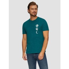 Tricou barbati cu decolteu la baza gatului si imprimeu cu fazele luni, Turcoaz, S