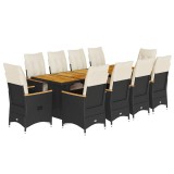Cumpara ieftin Set bistro de gradina, 11 piese, cu perne, negru, poliratan