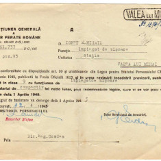 DIRECTIA GENERALA CFR CLASA IMPEGAT DE MISCARE STATIA VALEA LUI MIHAI 1945