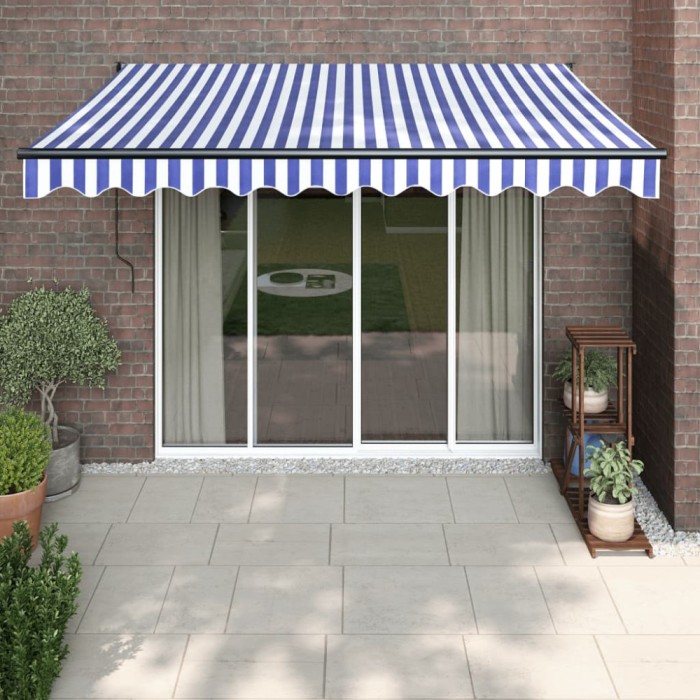 vidaXL Copertină retractabilă albastru/alb, 3,5x2,5 m, textil/aluminiu