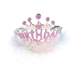 Coronita pentru fetite roz-argintiu, cu mesajul Birthday