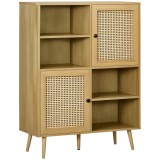 HOMCOM Bufet mobilier de depozitare dulap &icirc;nalt aspect lemn și răchită design 2 uși - dim. 90L x 32,5l x 120&Icirc; cm | Aosom Romania