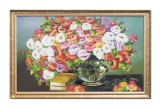 Cumpara ieftin Tablou clasic pictat manual inramat, Vaza cu flori si carti, poem floral, 110x70cm ulei pe panza, rama din lemn, Constantin Feraru