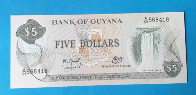 Bancnota Africa Guyana 5 Dollars - serie A568418 - UNC - Superba foto
