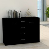 Servanta vidaXL Neagra 88x30x65 cm PAL, 4 Sertare, 2 Usi, Comoda TV, Dulap Depozitare Living