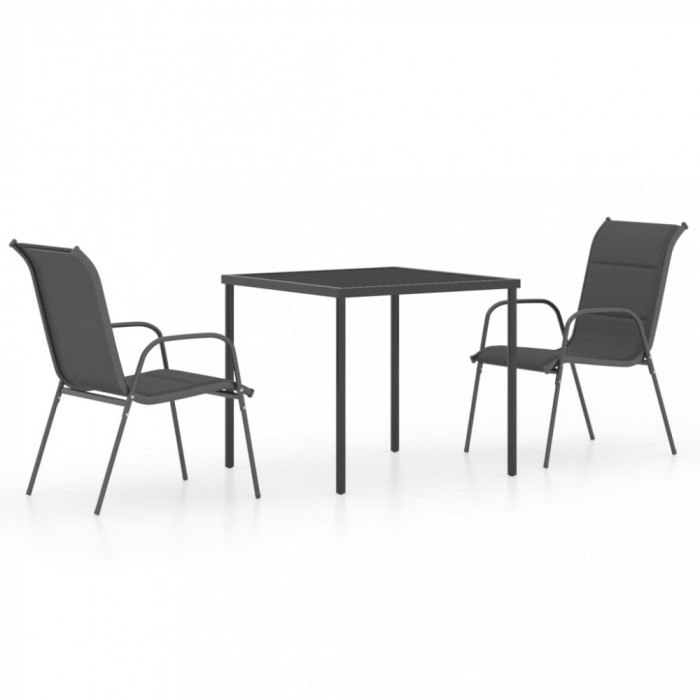 Set mobilier de exterior, 3 piese, antracit, oțel