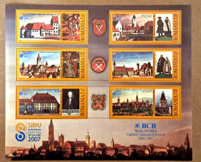 TIMBRE ROM&amp;Acirc;NIA MNH LP1769b/2007 Sibiu Capitală Europeană -Bloc 6 timbre foto
