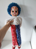 Papusa veche clovn clown ARI 3448, anii 70 Germania 70 cm arlechin par albastru