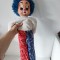 Papusa veche clovn clown ARI 3448, anii 70 Germania 70 cm arlechin par albastru