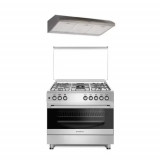 Pachet Aragaz Studio Casa FE 9060 inox, Gaz, 5 arzatoare, Aprindere electrica, Grill, Rotisor, Timer, 90 cm, Inox + Hota clasica Studio Casa ST2196, P