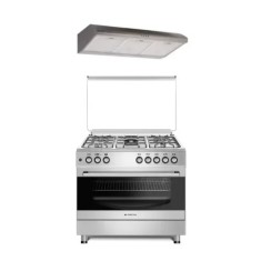 Pachet Aragaz Studio Casa FE 9060 inox, Gaz, 5 arzatoare, Aprindere electrica, Grill, Rotisor, Timer, 90 cm, Inox + Hota clasica Studio Casa ST2196, P