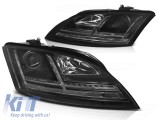 Kit de faruri xenon de tuning potrivit pentru Audi TT 2006-2010 cu semnalizare dinamica, pentru modelul cu lumini de zi din fabrica, cu baza neagra, s