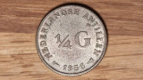 Antilele Olandeze - moneda de argint - 1/4 gulden 1956 - an rar greu de gasit, America Centrala si de Sud