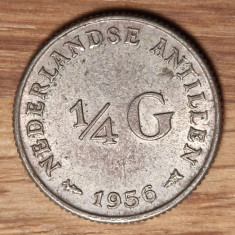 Antilele Olandeze - moneda de argint - 1/4 gulden 1956 - an rar greu de gasit