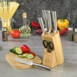 Set de cutite, foarfeca si suport din lemn, 7 piese, Kinghoff