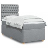 VidaXL Pat box spring cu saltea, gri deschis, 90x190 cm, textil