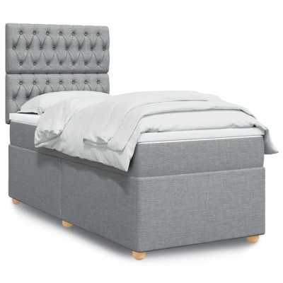 vidaXL Pat box spring cu saltea, gri deschis, 90x190 cm, textil foto