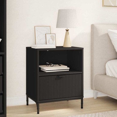 vidaXL Noptieră cu sertar Negru 49 x 36 x 61 cm Lemn compozit 883476 foto