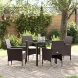 vidaXL Set de masă pentru grădină cu pernă 5 pcs Maro Rattan poli