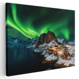 Tablou aurora boreala Hamnoy Norvegia, verde, albastru 1598 Tablou canvas pe panza CU RAMA 60x80 cm