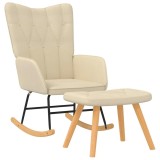 VidaXL Scaun balansoar cu taburet, crem, textil