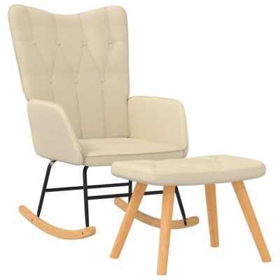 vidaXL Scaun balansoar cu taburet, crem, textil foto