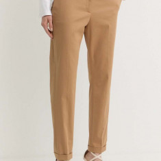 BOSS pantaloni femei, culoarea bej, drept, high waist 50490057