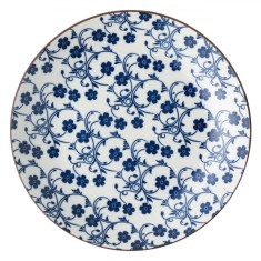 Farfurie Porțelan, Model Flori Albastre, Diametru 19cm, Alb-Albastru