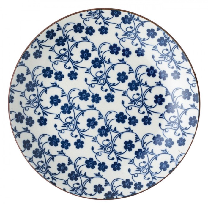 Farfurie Porțelan, Model Flori Albastre, Diametru 19cm, Alb-Albastru