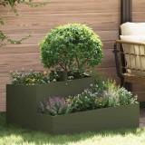 Ghiveci vidaXL Verde Măslin 80x80x50cm Oțel, Interior/Exterior, Rezistent UV, Design Modern