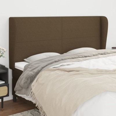 vidaXL Tăblie de pat cu aripioare maro &amp;icirc;nchis 203x23x118/128 cm textil 3117701 foto