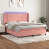 Cumpara ieftin Pat cu arcuri, saltea &amp; LED, roz, 180x200 cm, catifea