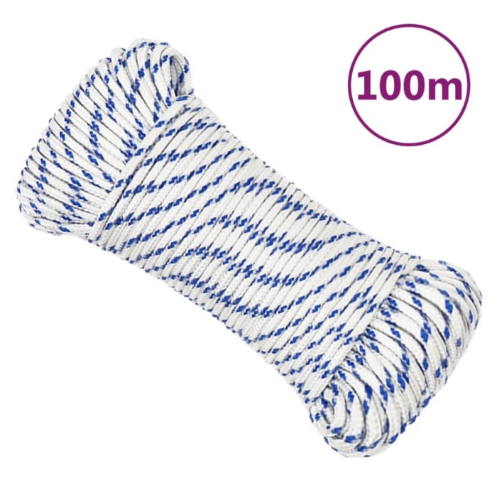 vidaXL Fr&acirc;nghie de barcă, alb, 3 mm, 100 m, polipropilenă