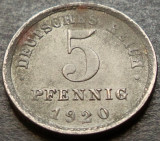 Cumpara ieftin Moneda istorica 5 PFENNIG - IMPERIUL GERMAN, anul 1920 * cod 3091, Europa