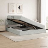 Cumpara ieftin Pat cu LED si saltea Gri deschis 160 x 200 cm Catifea