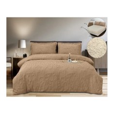 Lenjerie Cocolino 4 Piese, Blana Imitatie iepure, Pentru Pat Dublu, cu Elastic, Maro - PIT406