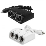 Splitter Auto 3 Porturi 12V + 2 USB 1A, 60W, Alb, Bricheta Auto Multipla