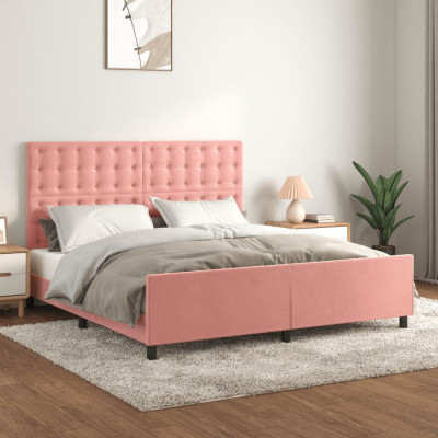 vidaXL Cadru de pat cu tăblie, roz, 160x200 cm, catifea foto