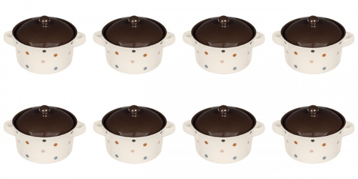 Set boluri supa, 8 piese, 650 ml, Ceramica, Bej print
