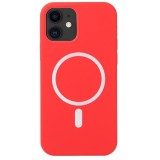 Husa magsafe liquid large hole magnetic shell pentru apple iphone 11, full cover, liquid silicone, magnetica, incarcare wireless, flippy, rosu