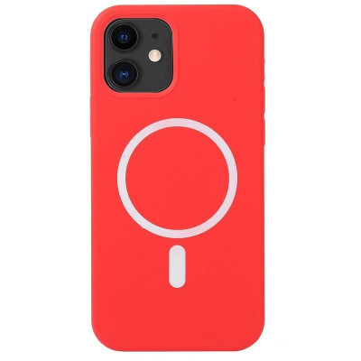 Husa magsafe liquid large hole magnetic shell pentru apple iphone 14 pro, full cover, liquid silicone, magnetica, incarcare wireless, flippy, rosu foto