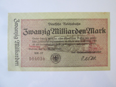 Germania 20 Miliarde Mark 1923 aUNC Berlin-Caile ferate germane de stat foto