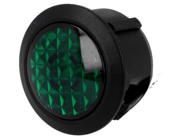 Lampă LED convexă verde 24VDC &Oslash;20mm IP20 poliamidă