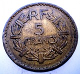2.010 FRANTA WWII AFRICA 5 FRANCS FRANCI 1945, Bronz-Aluminiu