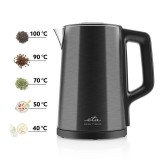 Fierbator electric ETA Ester 4597 90000, 2200W, 1.5 litri, 40 la 100 &deg;C, otel inoxidabil, pereti dubli, negru